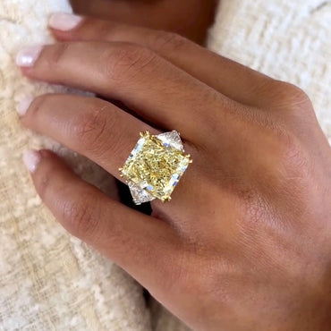 12ct Radiant Cut Yellow Sapphire Three Stone Engagement Ring - JEWELBUYS