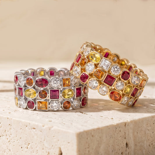 4.01Ctw Mixed-Cut Colored Sapphire Eternal Sunset Band-JEWELBUYS