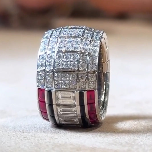 6.0ctw Baguette-cut Rubies and White Sapphires Sparkling Band-JEWELBUYS