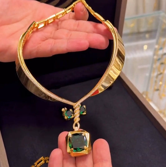 4.0ct round cut emerald sapphire ladies collar-JEWELBUYS