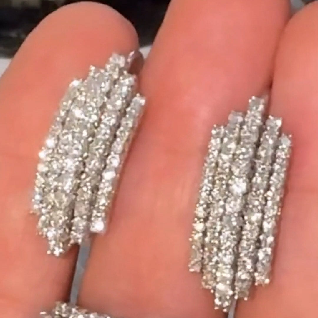2.0ctw Five-Row Sapphire Pave-Set Earrings-JEWELBUYS