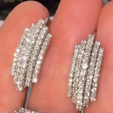 2.0ctw Five-Row Sapphire Pave-Set Earrings-JEWELBUYS