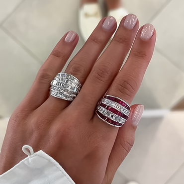 Stylish 5 ctw Baguette Cut Ruby & White Gemstone Ring -JEWELBUYS