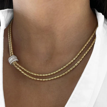 1.0Ctw Double-Strand Cylinder Necklace with Round and Baguette Sapphires-JEWELBUYS