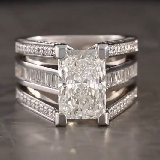 5.01ct Radiant Cut Triple Row White Sapphire Engagement Ring-JEWELBUYS