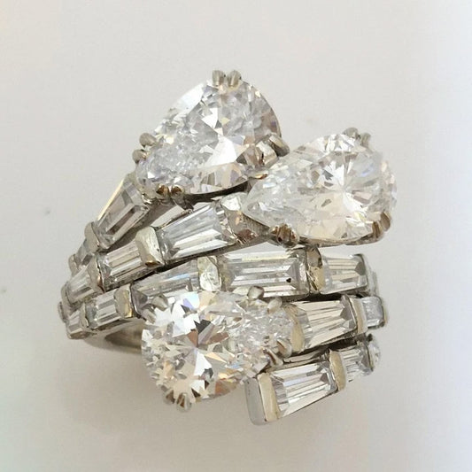 4.62ctw Pear and Baguette French Firework Shape Ring-JEWELBUYS