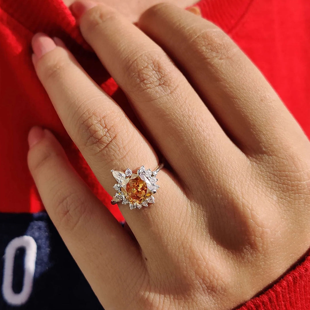Vintage Style 1.9ct Orange Sapphire Cushion Cut Flower Engagement Ring-JEWELBUYS