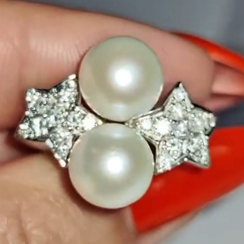 0.5ctw White Pearl and Sapphire Ring-JEWELBUYS