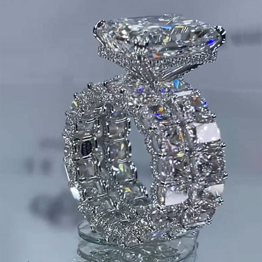 6ct Radiant Cut White Sapphire Pave Setting Ring Set-JEWELBUYS