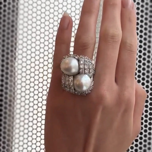 Regal Pearl and 3.05ct Round Cut White Sapphire Women's Engagement Ring in Silver-JEWELBUYS