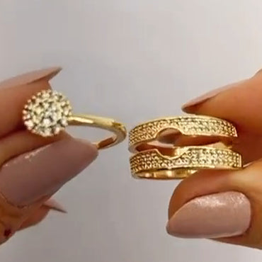 Unique 0.3ct Round Cut White Sapphire Women's Engagement Ring Set in Gold & Silver-JEWELBUYS