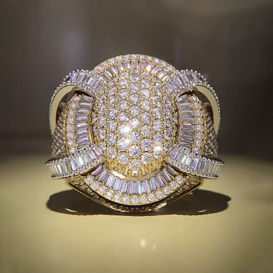 Luxury 6 ctw Round & Baguette White Gemstone Pavé Dome Ring for Men and Women -JEWELBUYS