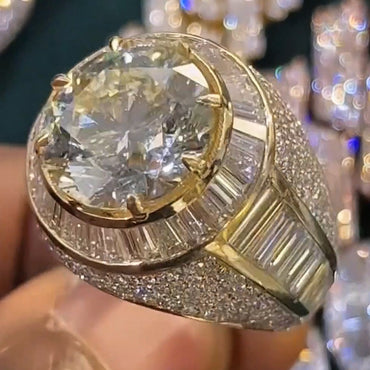 9.0Ct Round and Baguette Cut White Sapphire Spectacular Ring-JEWELBUYS