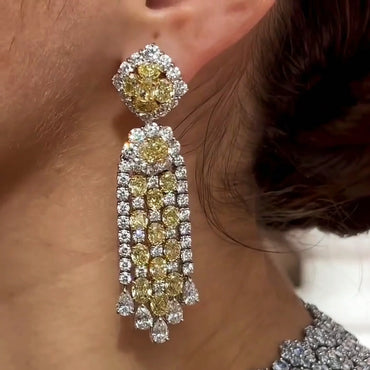 6.0ctw Yellow and Colorless Sapphire Chandelier Earrings - JEWELBUYS