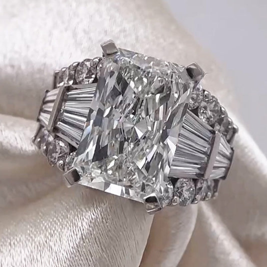 9.35ctw Radiant and Trapezoidal Cut White Sapphire Delicate Engagement Ring-JEWELBUYS