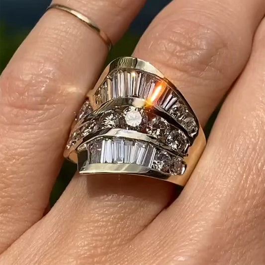 2.85ctw Round and Baguette Cut White Sapphire Stone Channel Wide Band Cocktail Ring-JEWELBUYS