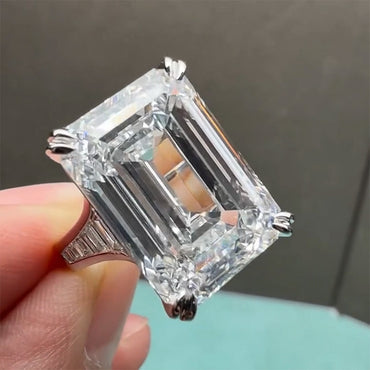 Luxurious 15ctw Emerald Cut White Sapphire Engagement Ring-JEWELBUYS