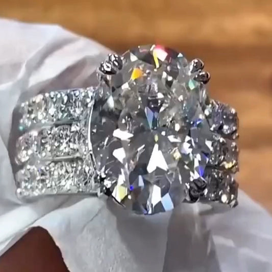 6.76ctw Oval Cut White Sapphire Unique Design Luxury Engagement Ring-JEWELBUYS