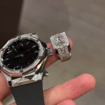 4ct Round Cut White Sapphire Wide Band Ring in Silver-JEWELBUYS