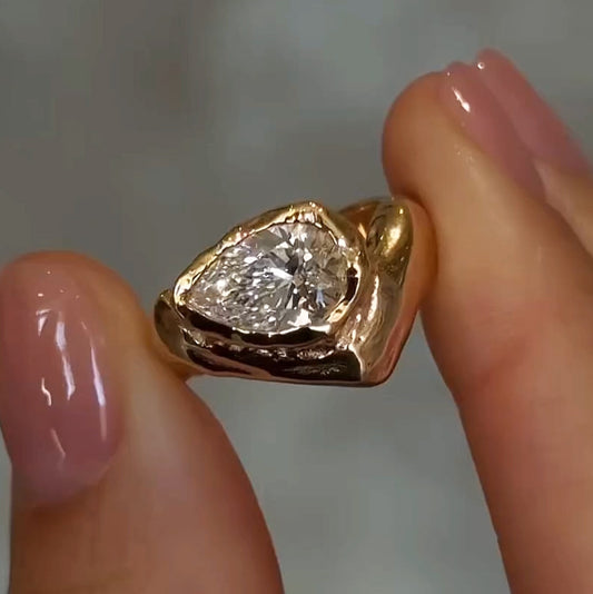 3.84Ct Pear Cut Fine White Sapphire Ring-JEWELBUYS