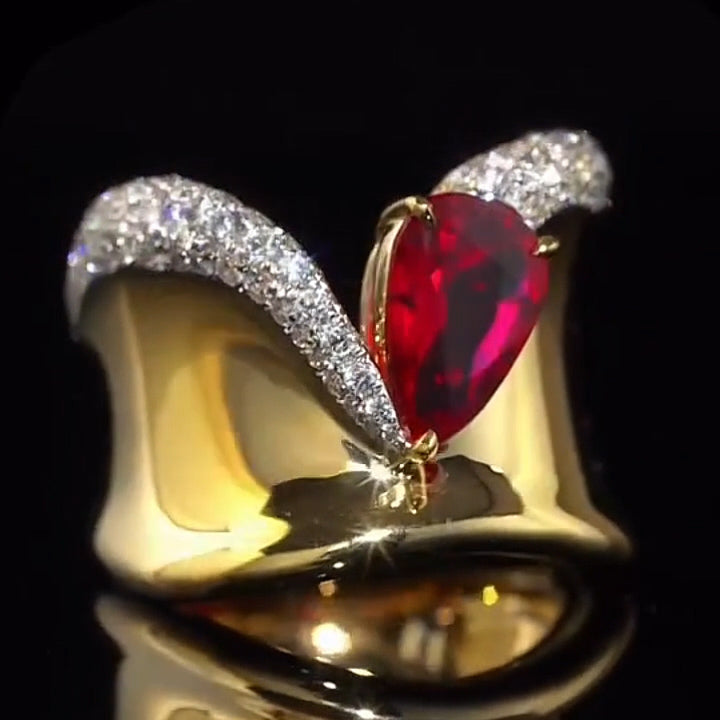 4.2Ct Pear Cut Ruby Art Ring-JEWELBUYS