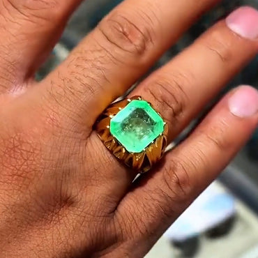 4.45Ct Octagon Emerald and Sapphire Vintage Style Hollow Ring-JEWELBUYS