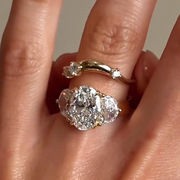 5.0Ctw Oval Center Stone Three Stone Personalized Stacking Ring-JEWELBUYS