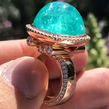 16Ctw Blue Cabochon Gorgeous Ring-JEWELBUYS