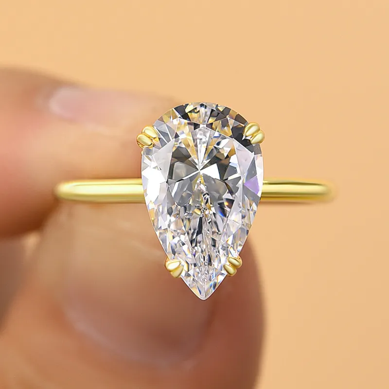 3.5ct Pear Cut White Sapphire Minimalist Double Claw Prong Engagement Ring-JEWELBUYS