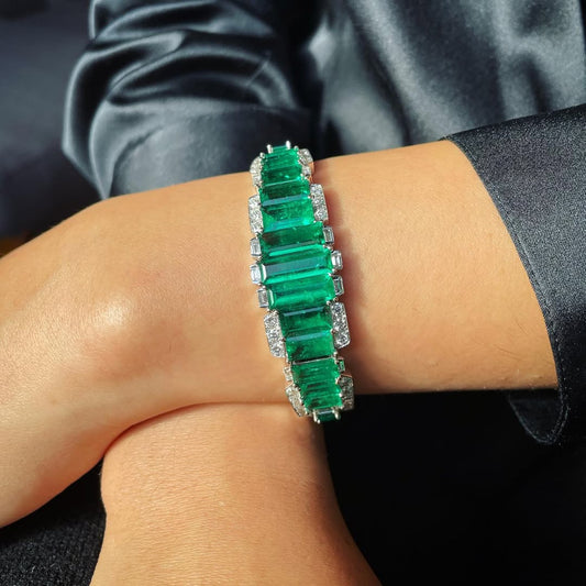 24.28Ctw Conical Colombian Emerald and Sapphire Bracelet-JEWELBUYS