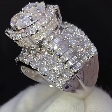 4.2Ctw Round and baguette cut sapphire luxury engagement ring-JEWELBUYS