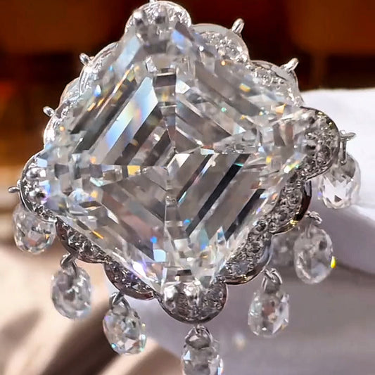 Incredible 5ct Emerald Cut with Oval Cut White Sapphire on the Sides Women's Engagement Ring in Silver-JEWELBUYS