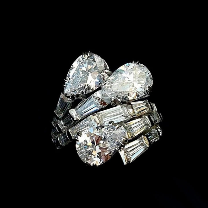 4.62ctw Pear and Baguette French Firework Shape Ring-JEWELBUYS