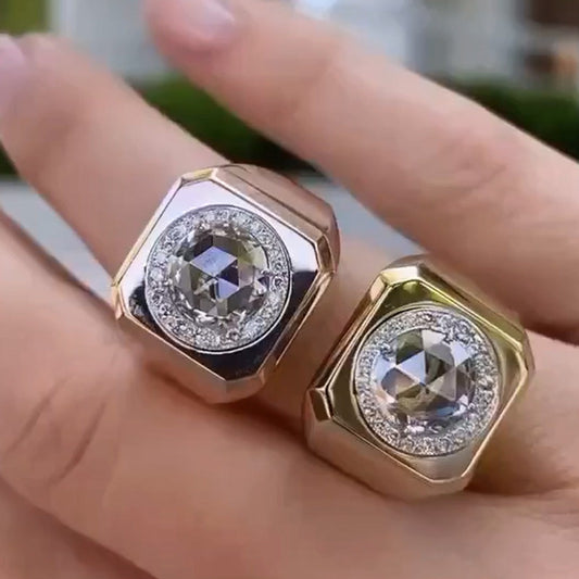 6.34ctw Rose Cut White Sapphires Bold Rose Gold and Gold Ring-JEWELBUYS