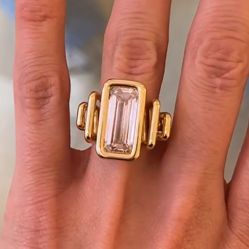 7ct Emerald Cut White Sapphire Unique Ring - JEWELBUYS