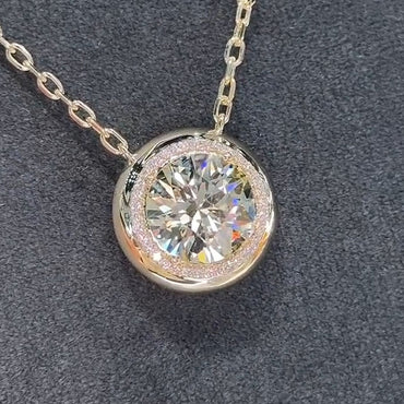 2.3ctw Round Halo White Sapphire Signet Pendant Necklace-JEWELBUYS