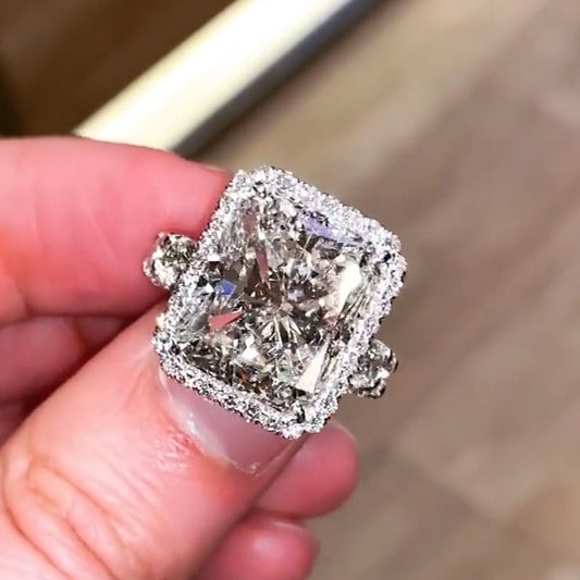 7.5ctw Radiant Cut White Sapphire Stunning Halo Engagement Ring-JEWELBUYS