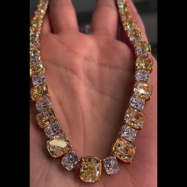 100.6Ctw Unique and Beautiful Cushion Cut Yellow White Sapphire Necklace-JEWELBUYS