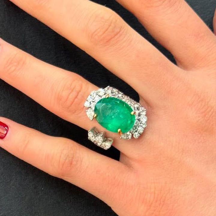 4.2ctw Oval Cut Emerald and Sapphire Open Ring-JEWELBUYS