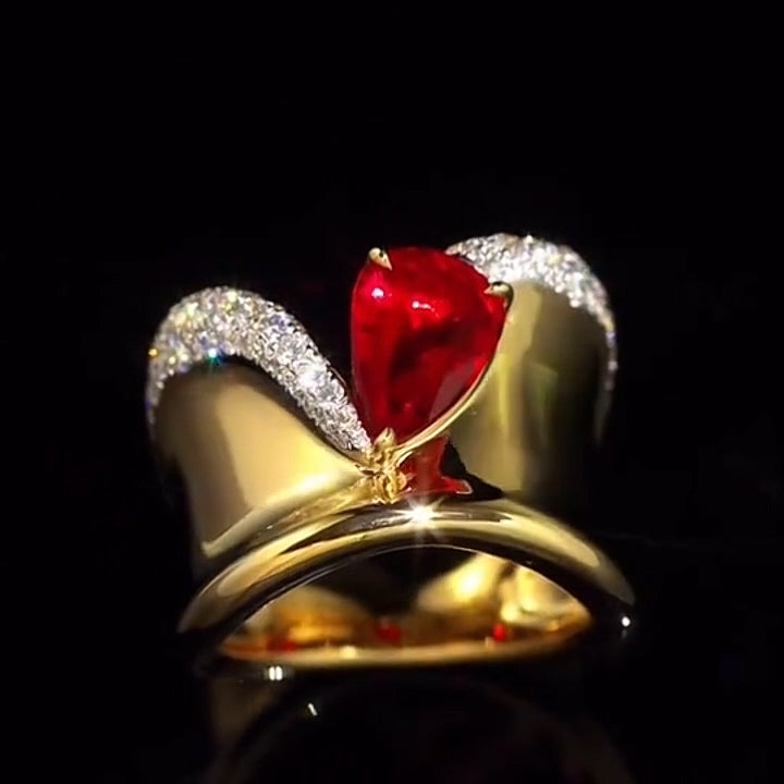 4.2Ct Pear Cut Ruby Art Ring-JEWELBUYS