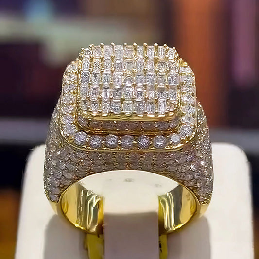 6.52Ctw Baguette/Round Men's Sapphire Square Halo Ring-JEWELBUYS