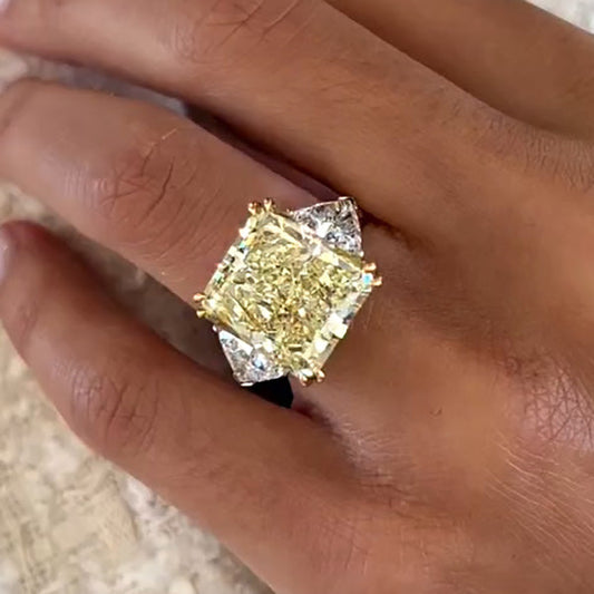 12ct Radiant Cut Yellow Sapphire Three Stone Engagement Ring - JEWELBUYS