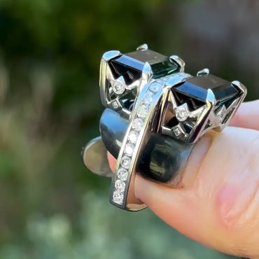 5ctw Emerald Cut Green Tourmaline Double Stone Interesting Ring-JEWELBUYS