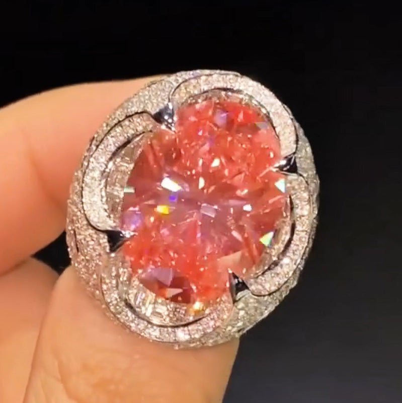 15.0ctw Oval Cut Pink Gemstone Fully Inlaid Sapphire Ring-JEWELBUYS
