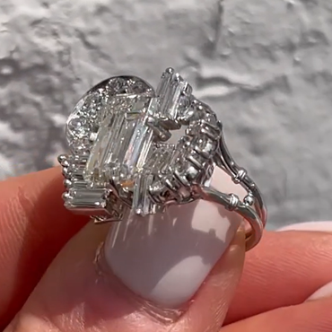 Unique 5.5 ctw Emerald Cut White Gemstone Ring - JEWELBUYS