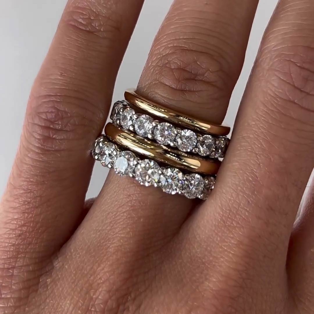 10ctw Round Cut 4 Piece White Sapphire Stacking Ring -JEWELBUYS