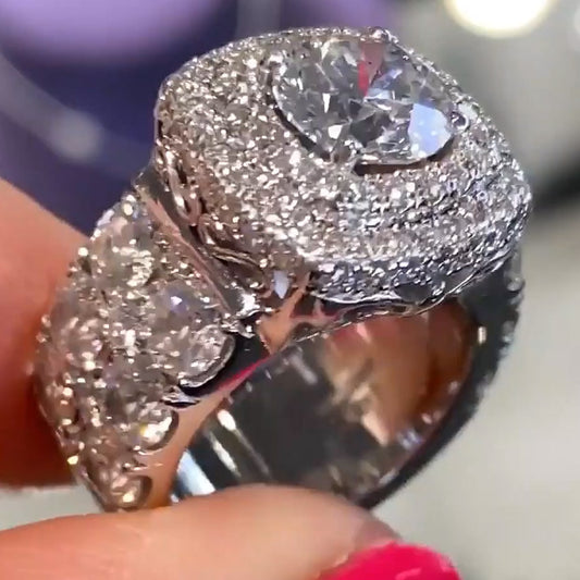 7.6ctw Round Cut Luxury Set Sapphire Engagement Ring-JEWELBUYS