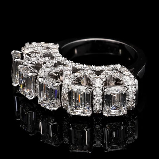 Stunning 7.0ctw Emerald Cut Pentagram White Sapphire Ring -JEWELBUYS