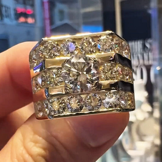 8.0ctw Gold Gemstone Cocktail Wide Shank Ring -JEWELBUYS