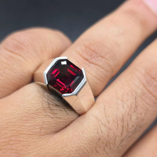 6.2Ct square garnet and ruby engagement ring-JEWELBUYS